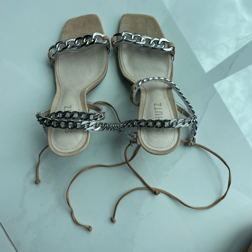 Schutz Chrome Chain Wrap Heels